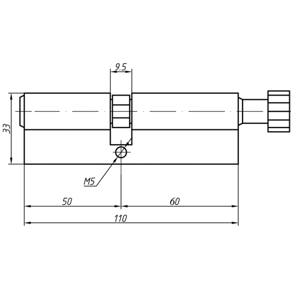 Цилиндр профильный MAXBAR с круглой ручкой 60 (ручка C)/50 (ключ),никелированный-3