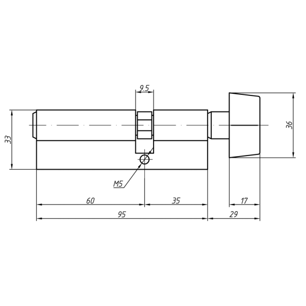 Цилиндр профильный MAXBAR с плоской ручкой CVG/K 35(ручка)/60(ключ),никелированный-2