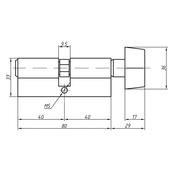 Цилиндр профильный MAXBAR с плоской ручкой CVG/K 40 (ручка)/40 (ключ), никелированный-3
