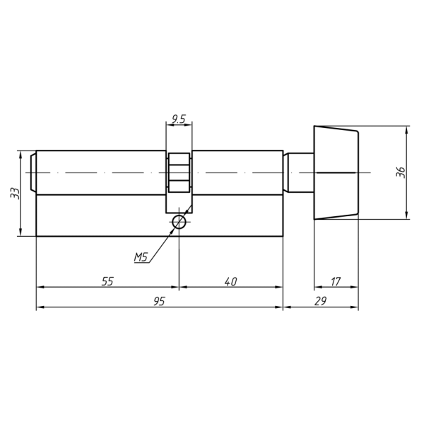Цилиндр профильный MAXBAR с плоской ручкой CVG/K 40(ручка)/55(ключ),никелированный-2
