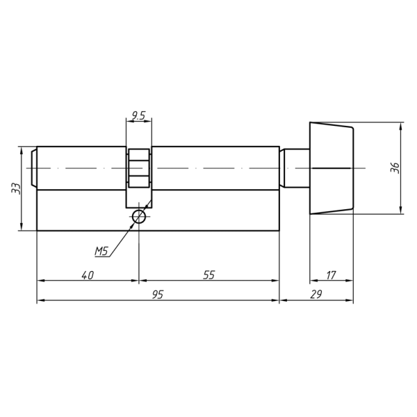 Цилиндр профильный MAXBAR с плоской ручкой CVG/K 55(ручка)/40(ключ),никелированный-2