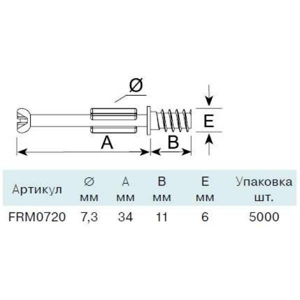 FIRMAX Дюбель евровинт D7.3x34 мм, сталь+пластик, цинк. покр.-1