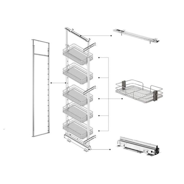 Колонна выдвижная в базу 300мм, H=1790-2120мм направляющие плавного закрывания, хром(1 рама, 3 крепл. к фас., к-т напр., 5 корзин)-1
