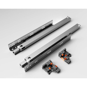 Комплект направляющих Soft-Close скрытого монтажа DTC D-Motion, L=400мм, полного выдвижения с доводчиком, для ЛДСП 16 мм, с 3D регулировкой (2 направляющие + 2 фиксатора)