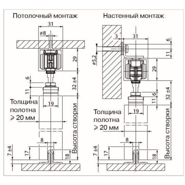 Крепление стеновое, для верхней направляющей, вес двери до 80 кг-5