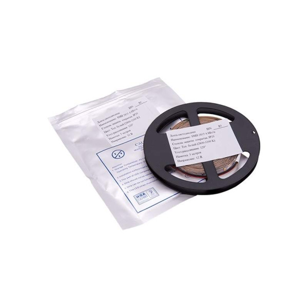 Лента светодиодная 2835/60, 12V, 5м, холодный белый 6000К, IP20, 4.8W/м-2