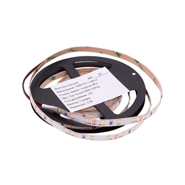 Лента светодиодная 2835/60, 12V, 5м, холодный белый 6000К, IP20, 4.8W/м