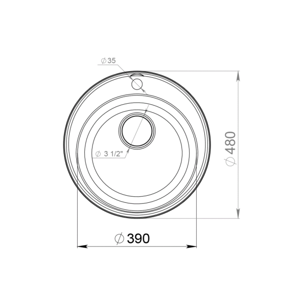 Мойка врезная GF-QUARZ (Z08) D=480 мм, цвет белый, кварц-2