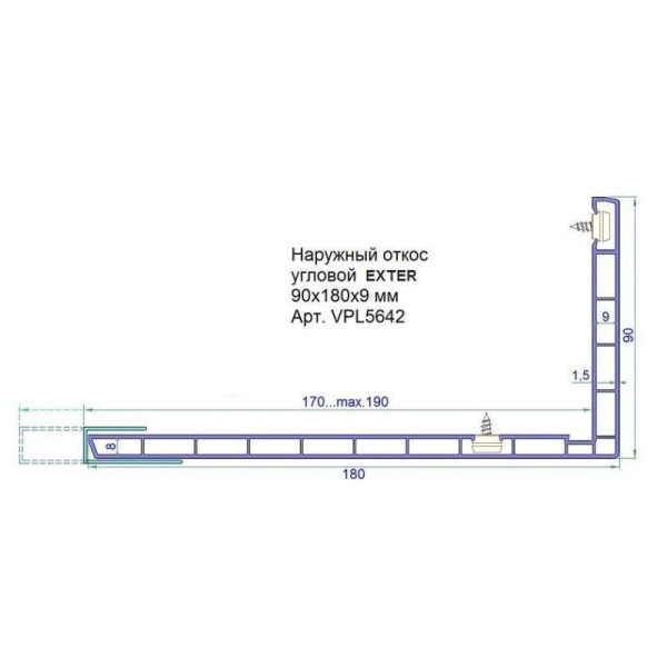 Откос наружный угловой Exter 90х180х9мм белый 6,0 м-3