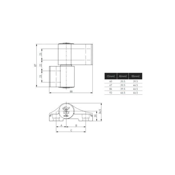 Петля JOCKER ALU 2SK 2-х секционная, межосевое 67, чёрн. RAL9005 глянцевая-3