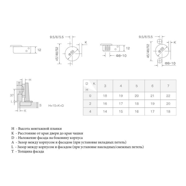 Петля для накладных дверей Firmax Smartline, Clip On, Soft-Close, угол открывания 105°, 52 мм, чашка 35 мм