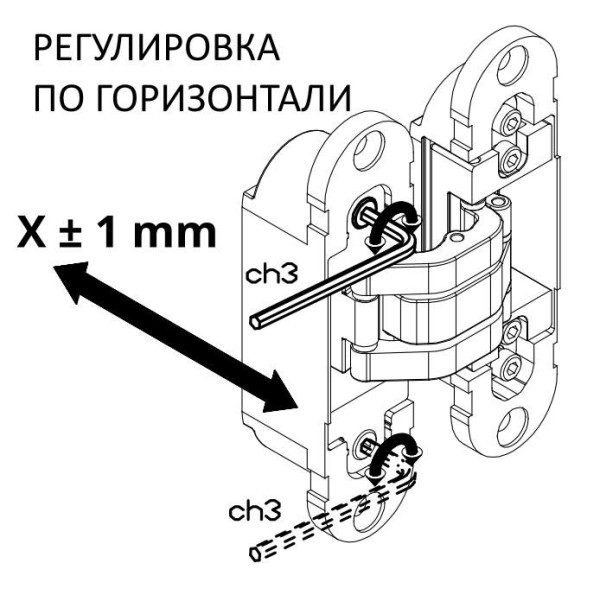 Петля скрытая, 3D, универсальная 120x30 мм, 60 кг, цамак черная-2