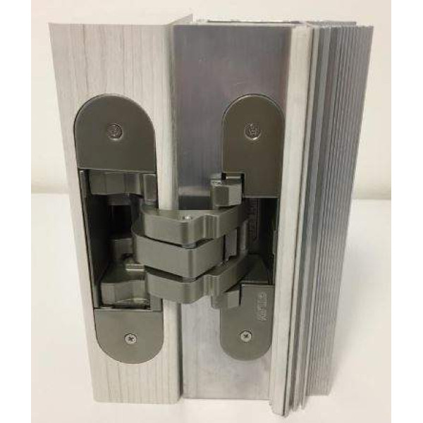 Петля скрытая для компланарных дверей, универсальная, 3D, 130x32/25 мм, 60 кг, цамак и алюминий, с 4 накладками и 4 винтами для крепления накладок, никель матовый-6