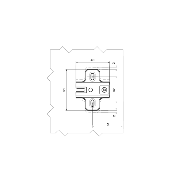 Планка монтажная Firmax для петель серии Slide-on, H=2, шуруп-1