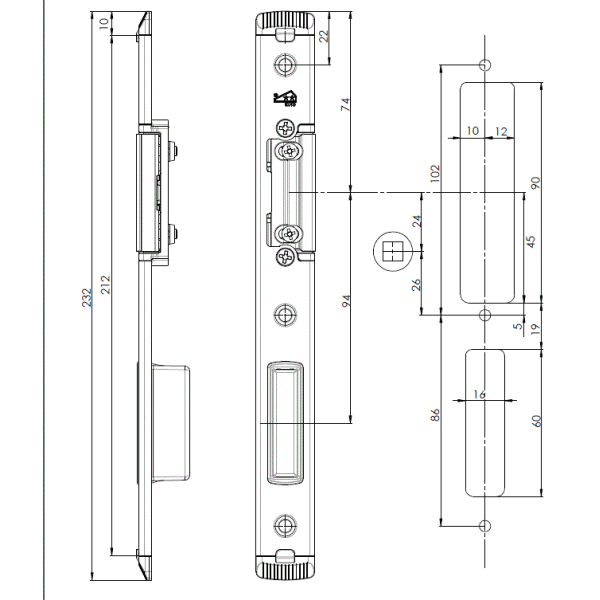 Планка ответная Maxbar для ригеля и защелки, регулируемая, левая, U24x5-7