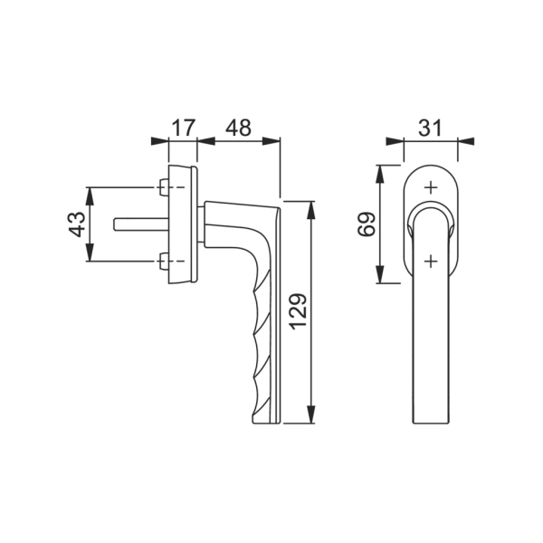 Ручка оконная алюминиевая  HOPPE Hamburg SecuForte, штифт vario fit 32-42 мм, 45°, 2 винта М5х45,  2 винта М5х50, черный матовый-2