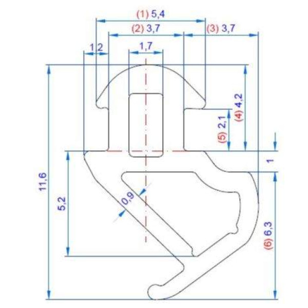 Уплотнитель совместим с профилем KBE 228 (рама, створка), EPDM, чёрный