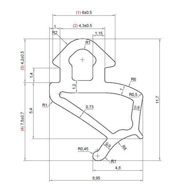 Уплотнитель совместим с профилем VEKA 254 (створка), EPDM, серый