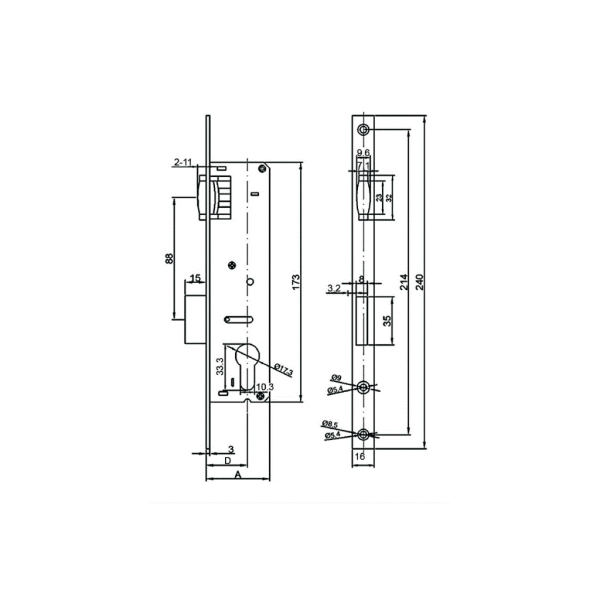 Замок Elementis с ригелем и роликовой защелкой 155 PZ/F16/25-1