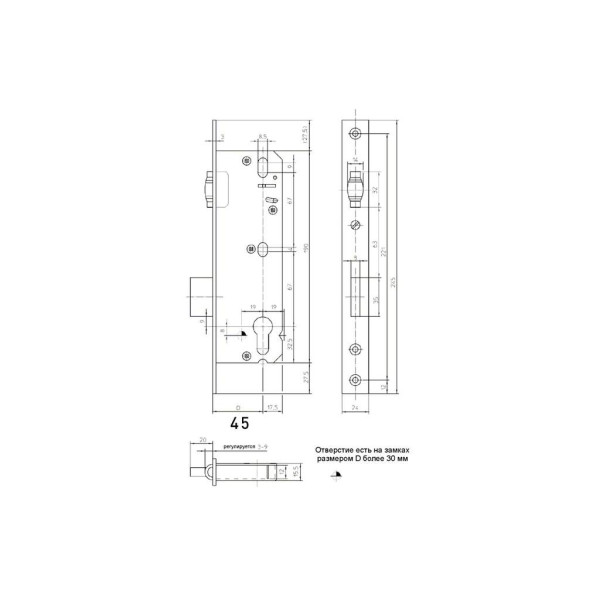 Замок Elementis с роликовой защелкой 9245-R/PZ/F16/45/92/8-4