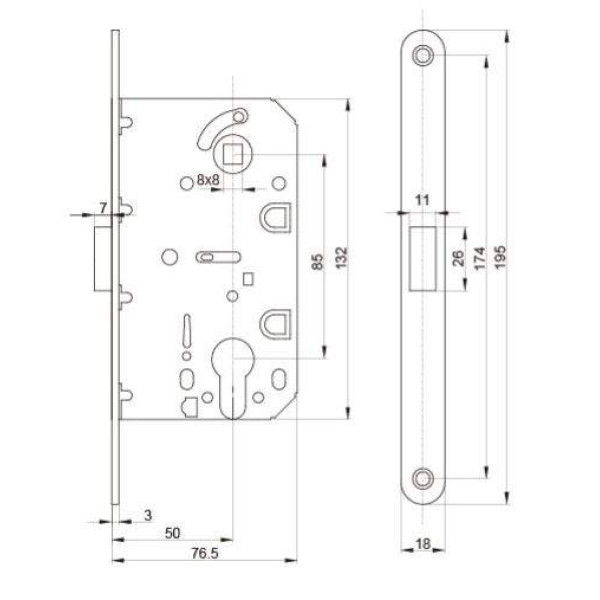 Замок магнитный MAXBAR с ответной планкой, 50x85x18, PZ, универсальный, хром матовый-4