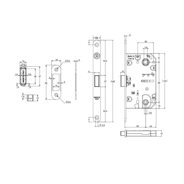 Замок магнитный WC 50x8x96x6 штульп овал 18 мм, хром матовый с ответной планкой W8 и винтами-17
